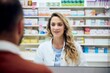 © bnenin - Smiling Pharmacist Assisting Customer in a Bright and Organized Pharmacy Setting