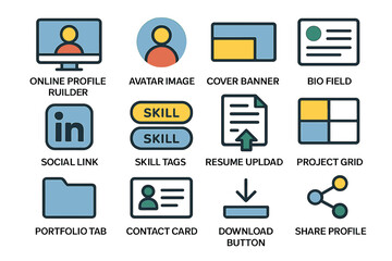 Digital profile building icons for online networking and career development
