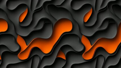 Poster - Seamless loop of flowing black and orange 3D waves in layered motion.