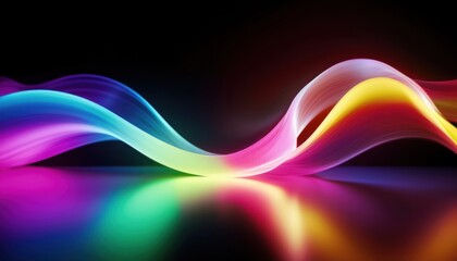 Aufkleber -  vibrant multicolor neon lightwave curve on black background with glossy reflection for modern web design, tech branding, abstract print, or futuristic digital interface concept