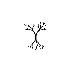 Poster - Stylized tree icon grows roots minimalist black background
