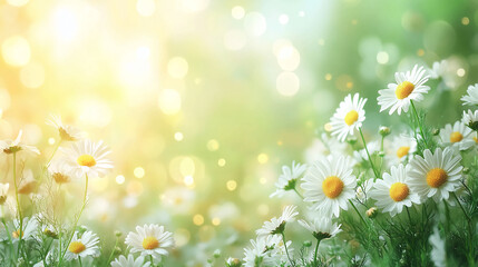 Poster - Daisy flowers background spring floral nature wallpaper garden meadow summer bloom bright field bokeh 100