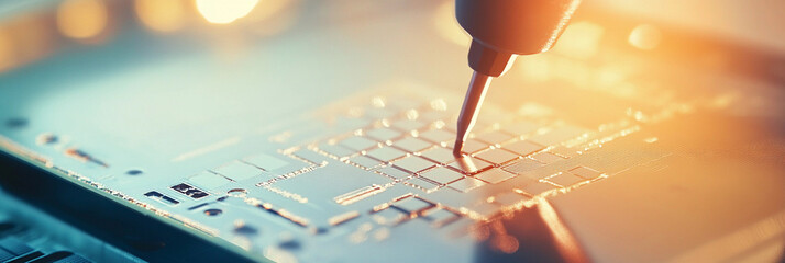 Fototapete - Precision work on microchip during advanced electronics assembly Generative AI