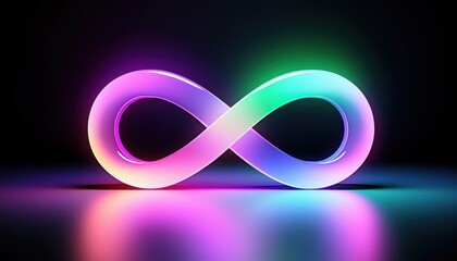 Aufkleber - 3d glowing infinity symbol with vibrant neon gradient on dark background for web design, branding, digital art, tech visual, or futuristic concept illustration