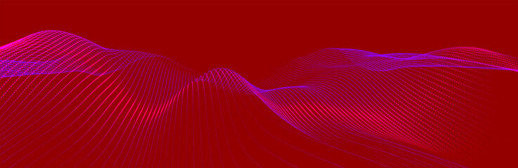 Fototapete - Futuristic dot wave. Abstract digital particle wave. Technology background. Colored musical wave. Light background. Digital background with smooth, wavy curves. 3D rendering.