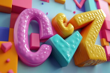 Poster - Colorful 3D letters with playful shapes showcasing creativity in a vibrant art installation