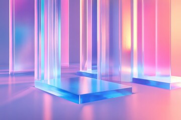Poster - Colorful geometric shapes reflecting light in a serene environment
