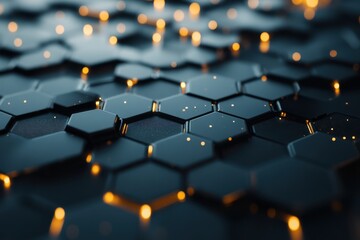 Fototapete - Abstract hexagonal pattern with luminous elements in dark tones