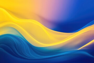 Fototapete - Colorful waves of blue and yellow flow harmoniously in a serene abstract design