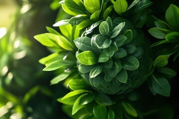 Poster - Lush green foliage showcasing vibrant layered leaves in natural sunlight