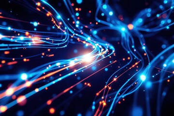 Fototapete - Vibrant blue and orange light trails swirling in dark space