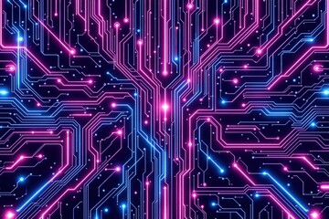 Fototapete - Vibrant digital circuit board design with intricate patterns and colorful connections