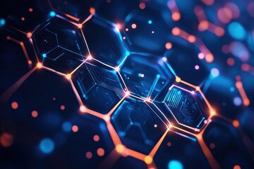 Fototapete - Abstract digital hexagonal pattern glowing with vibrant colors in a technological setting at night