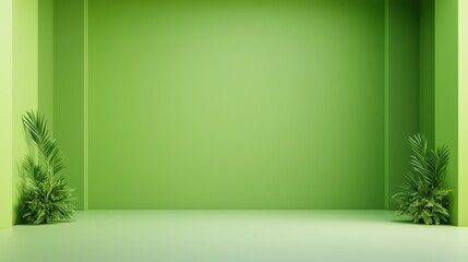 Aufkleber - Bright Green Background with Lush Plants Creating a Fresh and Inviting Indoor Space for Modern Design and Decor