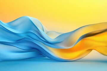Poster - Fluid waves of blue and yellow fabric create a serene backdrop