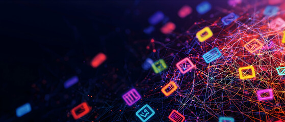 Abstract Colorful Glowing Icons On Dark Background