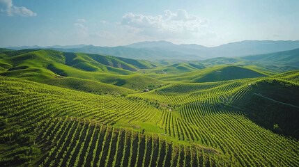Poster - Aerial view of green vineyards and rolling hills in tuscany italy landscape scenic travel destination