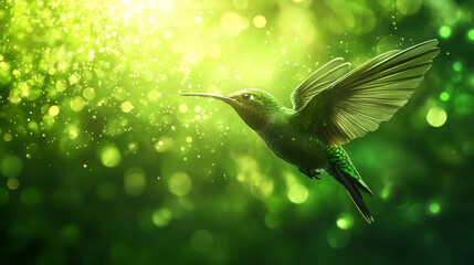 Poster - Green hummingbird flying in nature background wallpaper wildlife tropical bird photography art design image