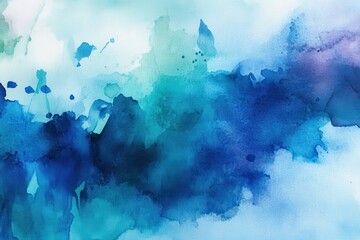 Poster - Vibrant blue watercolors blend beautifully to create a soothing abstract artwork capturing the essence of calmness