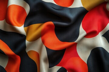 Poster - Colorful abstract textile pattern featuring orange, black, and cream shapes showcasing vintage design elements
