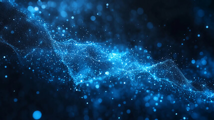 Poster - Abstract blue particle wave background for technology digital data visualization and science 3d render
