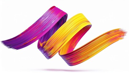 Poster - vibrant curved brushstroke of yellow, magenta, and violet paint on white background for modern branding, abstract web design, digital artwork, or minimalist print media

