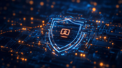 Poster - Cyber security shield data protection network safety system digital technology abstract background concept