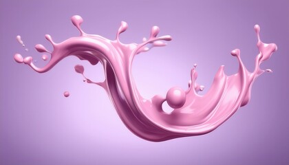 Aufkleber - abstract pink fluid swirl with dynamic splash curves on purple background for modern branding, cosmetic ad, web design, 3d illustration, or creative print composition

