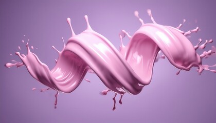 Poster - abstract pink fluid swirl with dynamic splash curves on purple background for modern branding, cosmetic ad, web design, 3d illustration, or creative print composition

