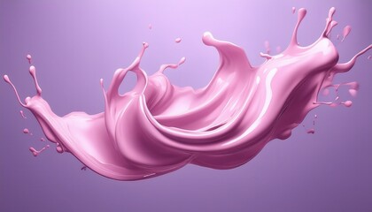 Poster - abstract pink fluid swirl with dynamic splash curves on purple background for modern branding, cosmetic ad, web design, 3d illustration, or creative print composition

