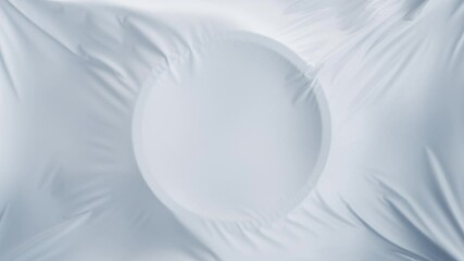 Fototapete - White cloth wind blowing abstract background. Bright clean satin animation with round frame at the center. Smooth silk wavy motion texture with copy space. Seamless loop.