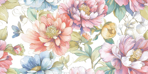 Elegant Watercolor Peony Floral Seamless Pattern. Delicate Botanical Bloom Design for trendy design, textile, packaging, fabric, wallpaper, branding, stationery, wrapping paper interior decor