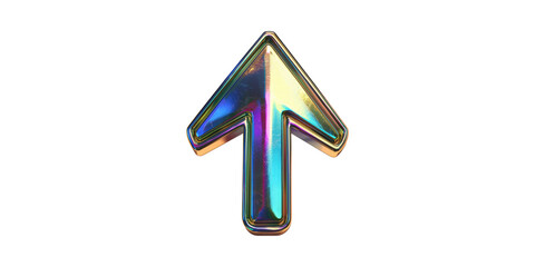 Poster - Colorful Iridescent Arrow Pointing Upward. Symbol Of Growth And Progress Isolated On Transparent Background