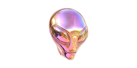 Poster - Futuristic Iridescent Alien Head Sculpture. Extraterrestrial Art And Design Concept Isolated On Transparent Background
