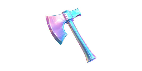 Poster - Holographic Iridescent Axe. Futuristic Design And Fantasy Weapon Concept Isolated On Transparent Background