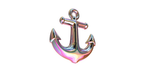 Poster - Colorful Iridescent Anchor Symbol. Nautical Theme And Maritime Design Element Isolated On Transparent Background