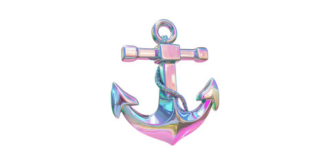 Poster - Colorful Iridescent Anchor Illustration. Nautical Symbol With Vibrant Hues Isolated On Transparent Background