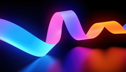 Aufkleber - abstract neon ribbon wave glowing in vibrant gradient colors on dark background for modern web design, digital branding, motion graphic, wallpaper, or print poster use

