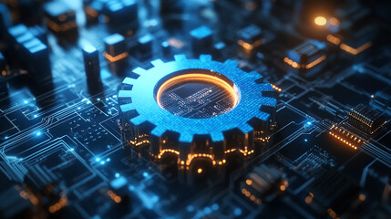 Poster - Technology gear circuit board concept digital innovation network engineering system future design abstract background