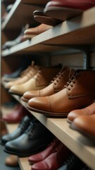 Aufkleber - Row of men's shoes on a shelf, various styles and colors