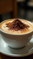 Aufkleber - A cup of cappuccino on a saucer, perfect for morning coffee or afternoon pick-me-up