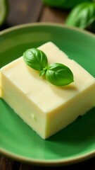 Poster - Fresh cheese on a natural green plate