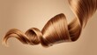 © Arthur - luxurious flowing strand of shiny strawberry blonde hair in elegant wave against warm beige background for haircare branding, cosmetic ad, web design, or beauty product packaging