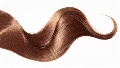 Poster - smooth flowing lock of silky light brown hair forming a soft wave on white background for haircare product packaging, beauty branding, or clean minimalist web design

