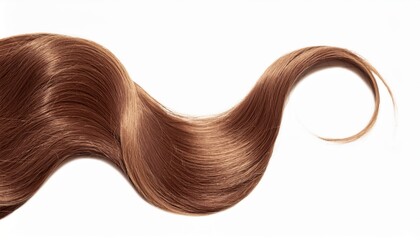 Aufkleber - smooth flowing lock of silky light brown hair forming a soft wave on white background for haircare product packaging, beauty branding, or clean minimalist web design

