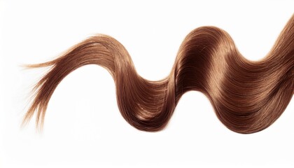 Aufkleber - smooth flowing lock of silky light brown hair forming a soft wave on white background for haircare product packaging, beauty branding, or clean minimalist web design

