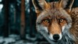 © Alice - A close-up of a fox's face against a wooded area with snow on the ground
