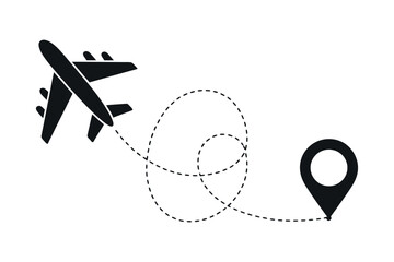 Aufkleber - Airplane Flying to Destination with Dotted Line Path Representing Travel Tourism and Navigation on a Clean White Background for Creative Projects black airplane
