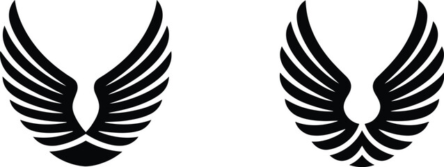 Leinwandbilder - Two black wing illustrations on a split white and light gray background