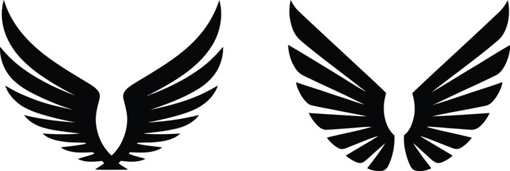 Leinwandbilder - Two sets of symmetrical black wings on a white background in vector style